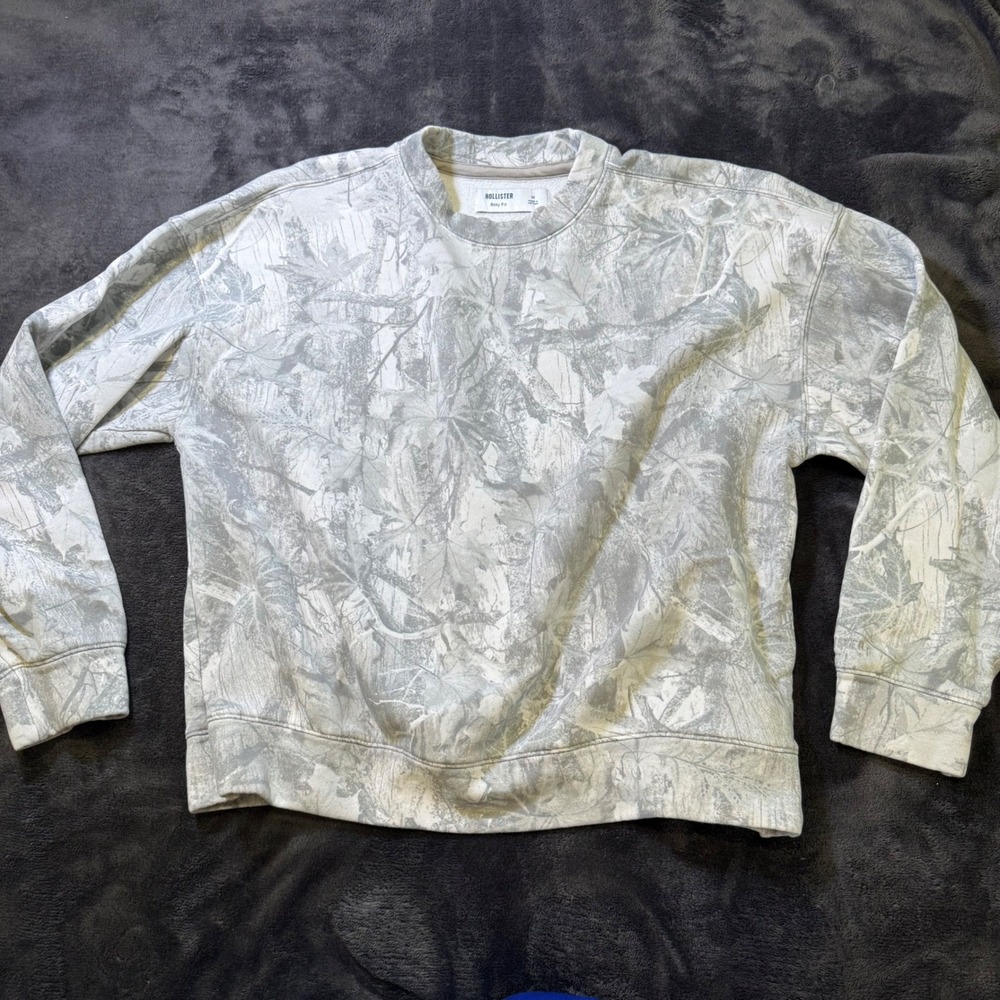 Hollister Boxy Fit Sweatshirt Mens Medium Grey White Camo RealTree Pullover - Picture 4 of 6